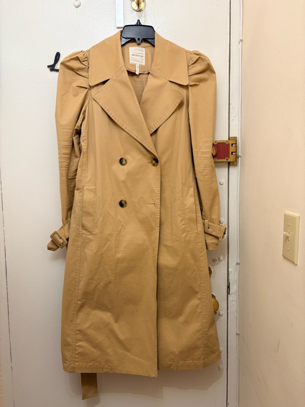Avec Les Filles Camel Tan Trench Coat w/ Puffed Shoulders